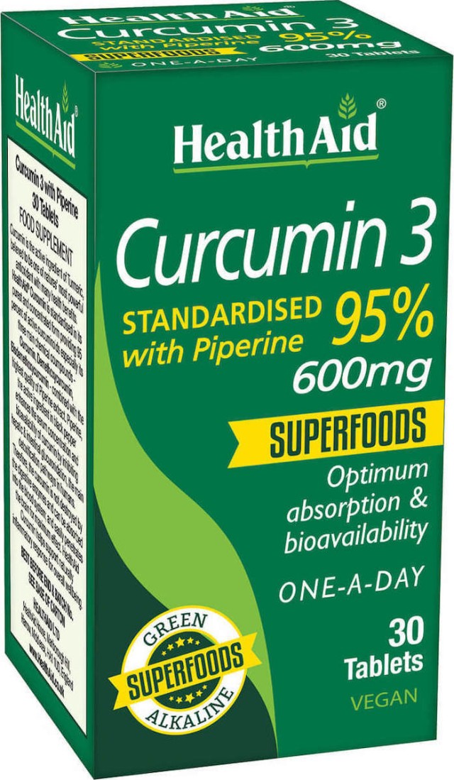 HEALTH AID Curcumin 3 600mg Συμπλήρωμα Διατροφής Κουρκουμίνης με Πιπερίνη, 30 tabs