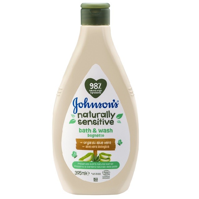 Johnsons Naturally Sensitive Bath & Wash Βρεφικό Αφρόλουτρο Με Οργανική Aloe Vera, 395ml