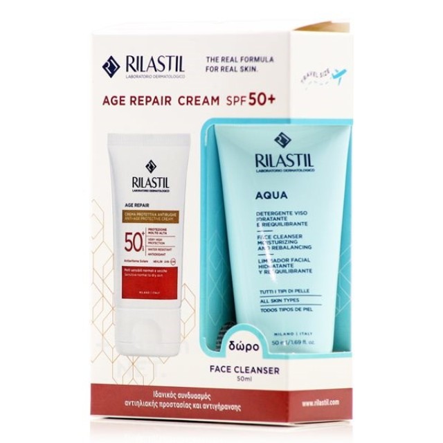 Rilastil Πακέτο Age Repair Cream SPF50+ 50ml & Δώρο Aqua Face Cleanser 50ml