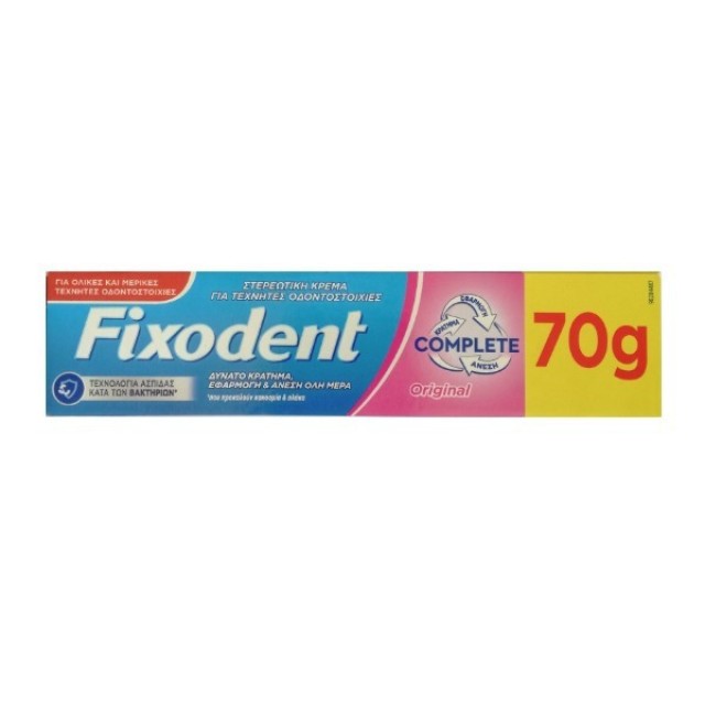 FIXODENT Complete Original, Στερεωτική Κρέμα για Τεχνητή Οδοντοστοιχία με Απαλή Γεύση Μέντας 70gr