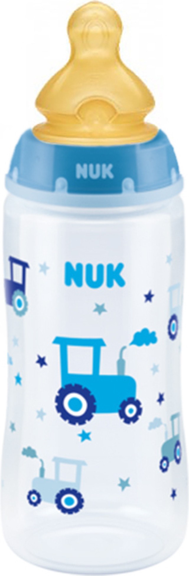 NUK Μπιμπερό Πλαστικό 0-6m First Choice Plus Με Θηλή Καουτσούκ & Δείκτη Ελέγχου Θερμοκρασίας Μπλε Τρακτέρ (10.741.939), 300ml