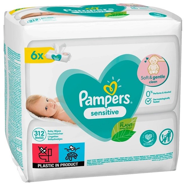 Pampers Sensitive Wipes Μωρομάντηλα Για Το Ευαίσθητο Δερματάκι Του Μωρού, 6x52τμχ (312τμχ)