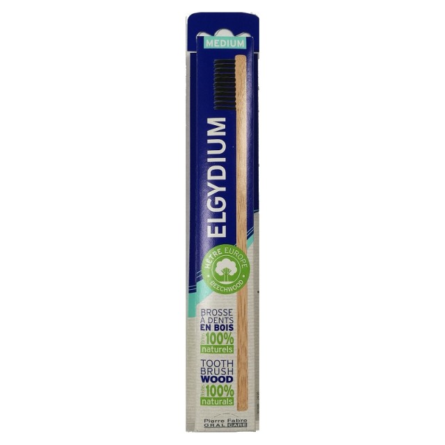 Elgydium Wood Toothbrush Medium Ξύλινη Eco Friendly Οδοντόβουρτσα Μέτρια Μαύρη, 1τμχ