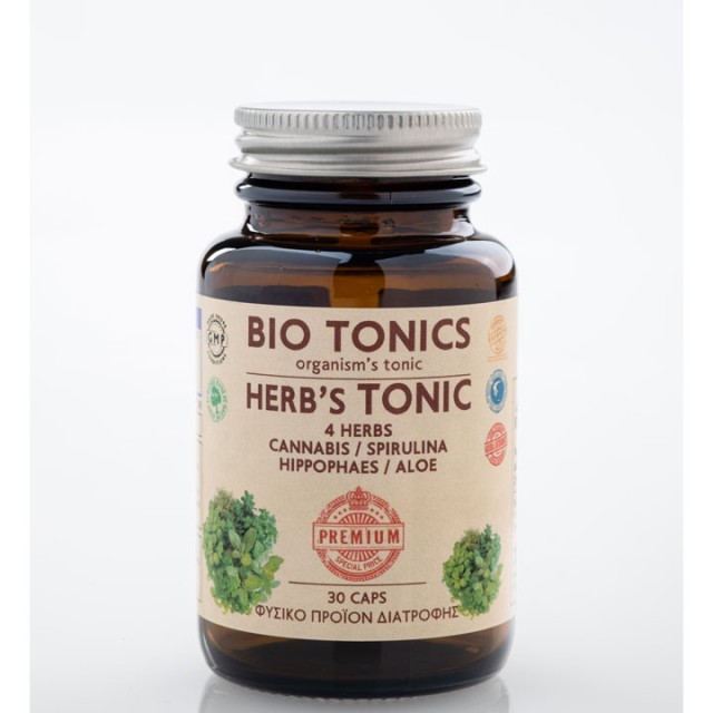 BioTonics Herb’s Tonic 400mg Cannabis, Spirulina, Hippophaes, Aloe, για Τόνωση, Ευεξία και Ενίσχυση του Ανοσοποιητικού, Φυσικό Προϊόν Διατροφής, 30caps