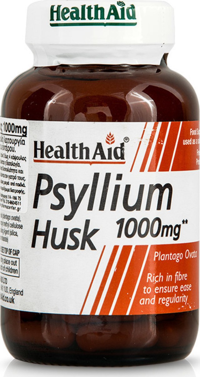 HEALTH AID Psyllium Husk 1000mg Συμπλήρωμα Διατροφής Με Ψύλλιο Πλούσιο Σε Φυτικές Ίνες Για Την Ομαλή Λειτουργία Του Εντέρου, 60 Κάψουλες