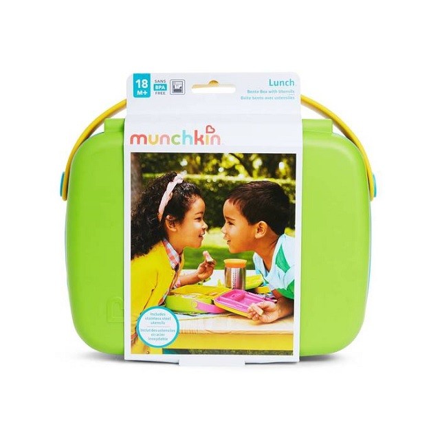 Munchkin Bento Lunch Box,Green/Blue, Παιδικό Σετ Φαγητού Με Κουταλοπήρουνα, Πράσινο/Μπλε, 18+μηνών