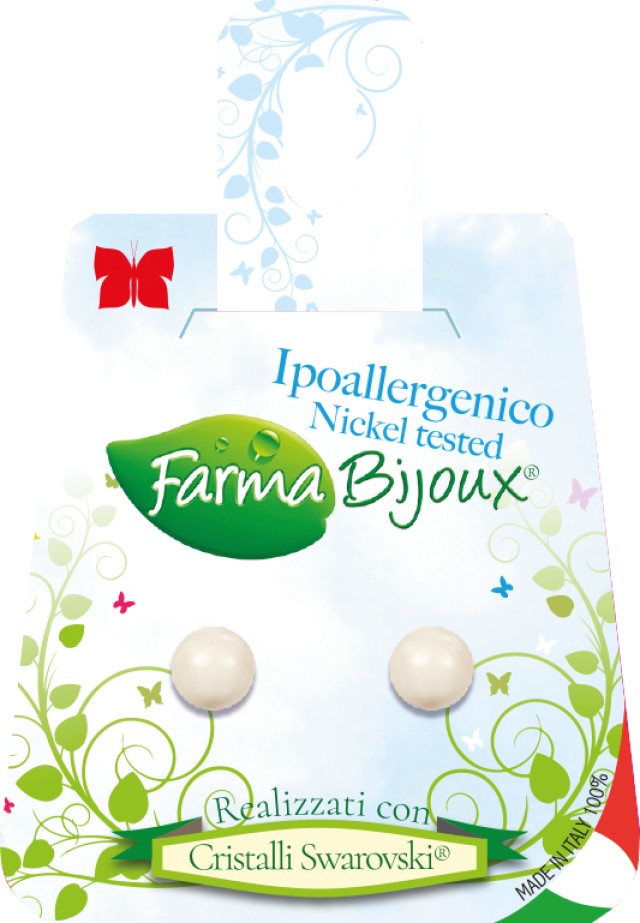 FARMA BIJOUX Σκουλαρίκια Υποαλλεργικά με κρύσταλλο, Perla Cream P8C41, 8mm 1 Ζευγάρι