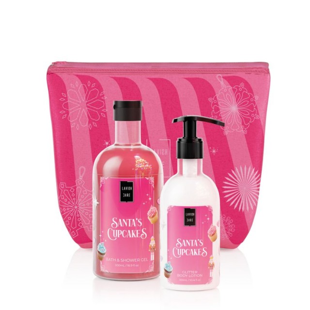 Lavish Care Santas Cupcakes Πακέτο Bath & Shower Gel 500ml & Body Lotion Glitter 300ml & Δώρο Νεσεσέρ