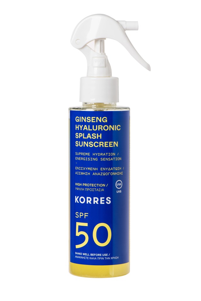 KORRES Sunscreen Ginseng & Hyaluronic Splash SPF50 Διφασικό Αντηλιακό με Υψηλή Προστασία για Πρόσωπο & Σώμα 150ml