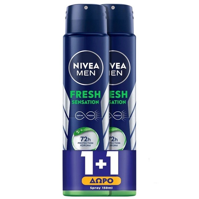 Nivea Men Πακέτο Fresh Sensation Anti-Perspirant Deodorant Spray Ανδρικό Αποσμητικό 72ωρης Προστασίας, 2x150ml