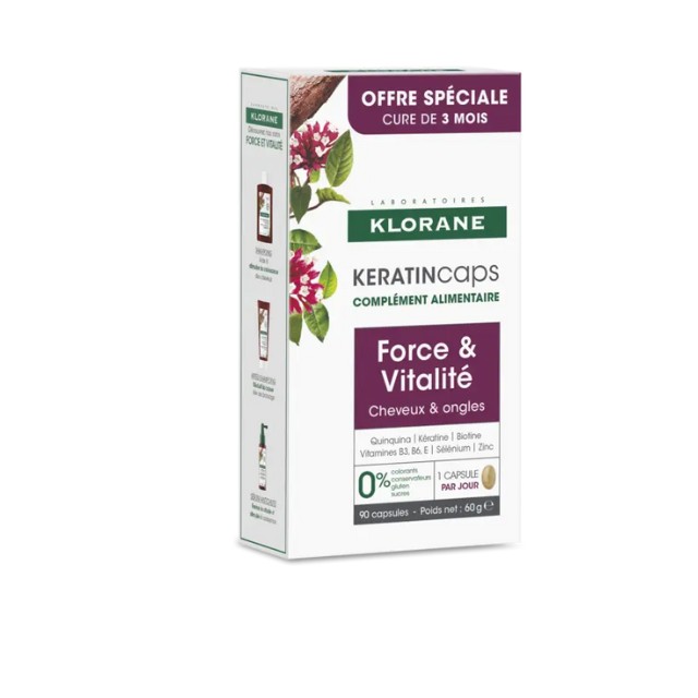 Klorane Keratin Caps Force & Vitalite Συμπλήρωμα Διατροφής Κατά της Τριχόπτωσης 90caps