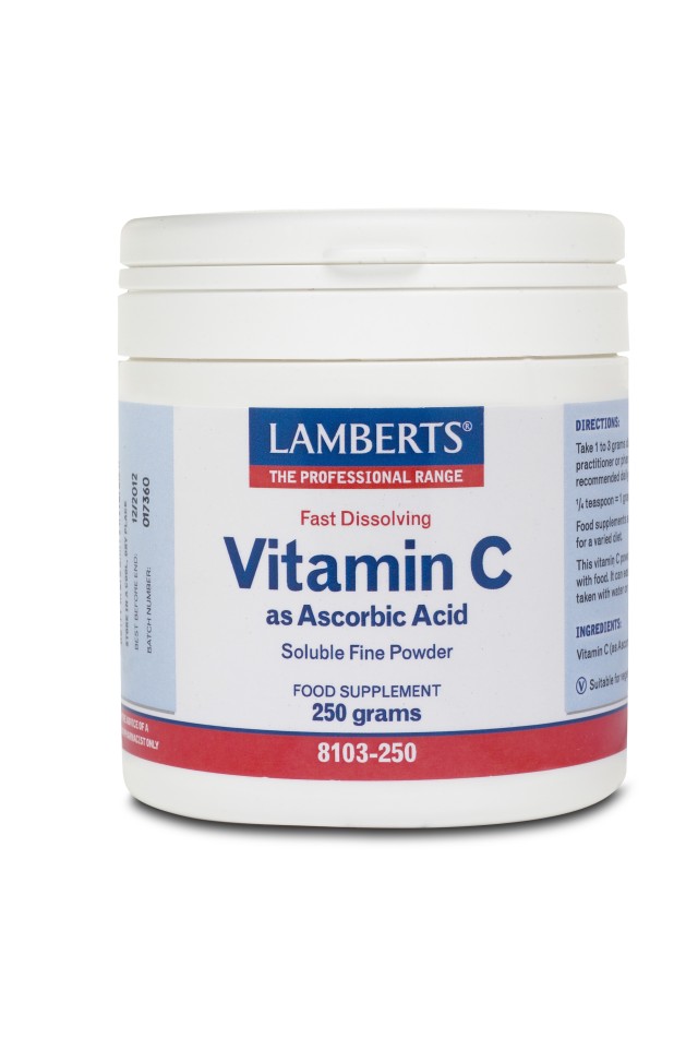 Lamberts Vitamin C as Ascorbic Acid Συμπλήρωμα Διατροφής σε Σκόνη για τη Γρηγορότερη Απορρόφηση της Βιταμίνης C, 250gr (8103-250)