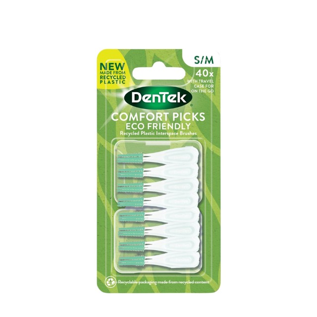 Dentek Comfort Picks Recycled Plastic Μεσοδόντια Βουρτσάκια S/M 40τμχ & Θήκη Ταξιδιού 1τμχ