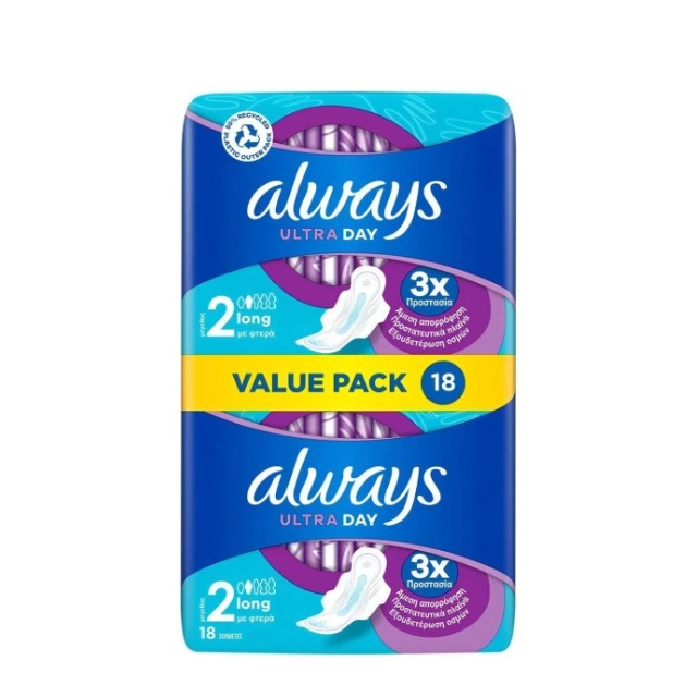 Procter & Gamble Always Ultra Day Long Σερβιέτες με Φτερά Size 2 18τμχ
