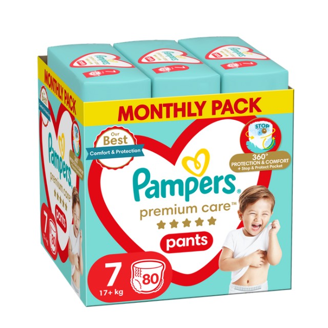 Pampers Premium Care Pants Monthly Pack No.7 (17+kg) Πάνες Βρακάκι 80τμχ