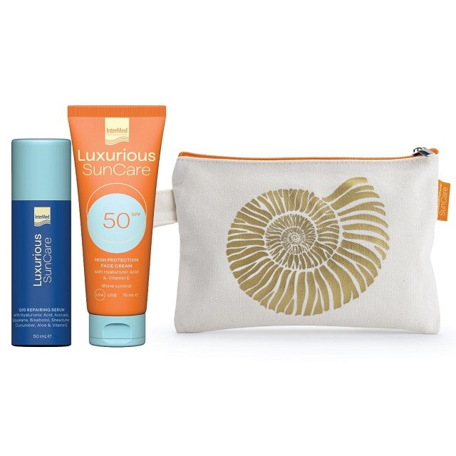 Intermed Luxurious Πακέτο Suncare Q10 Repairing Serum 50ml & High Protection Face Cream SPF50 75ml