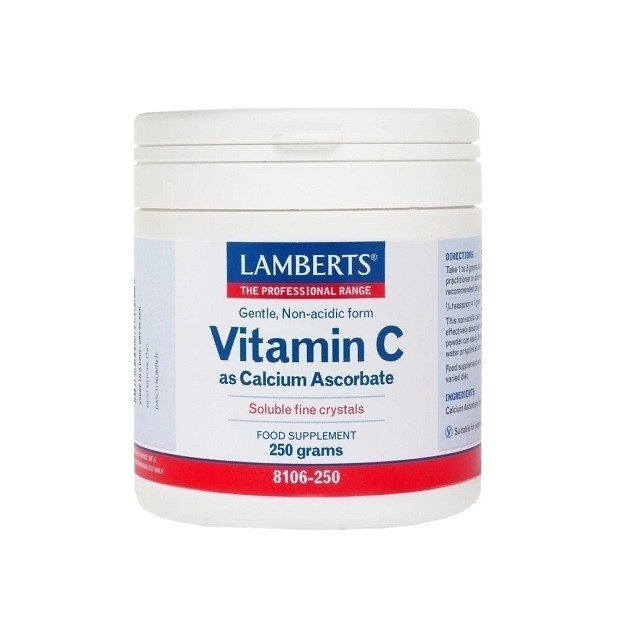 Lamberts Vitamin C as Calcium Ascorbate, Βιταμίνη C σε Μορφή Σκόνης για Τόνωση του Οργανισμού & Ενίσχυση του Ανοσοποιητικού Συστήματος, 250grams 8106-250