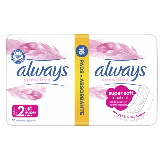 Always Sensitive Ultra Super Plus Σερβιέτες για Αυξημένη Ροή Size 2 16τμχ