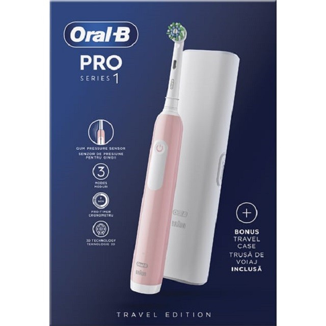 Oral-B Ηλεκτρική Οδοντόβουρτσα Pro Series 1 Electric Toothbrush Pink With Travel Case Ροζ Με Χρονομετρητή & Θήκη Ταξιδίου, 1τμχ