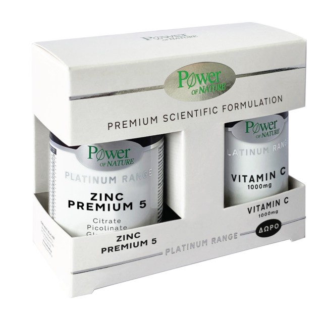 POWER OF NATURE Platinum Range Zinc Premium 5, 30 Κάψουλες & Δώρο Vitamin C 1000mg, 20 Ταμπλέτες