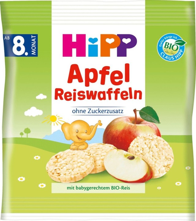 Hipp Παιδικά Βιολογικά Ρυζογκοφρετάκια Μήλου Από τον 8ο Μήνα (15τμχ), 30gr