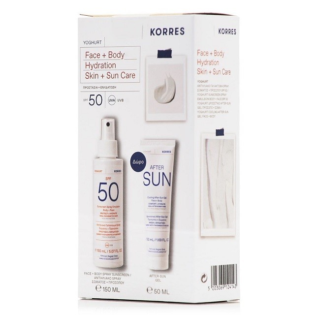 KORRES Yoghurt Πακέτο Face & Body Sunscreen Spray SPF50 Αντηλιακό Γαλάκτωμα, 150ml & Δώρο After Sun Gel  50ml