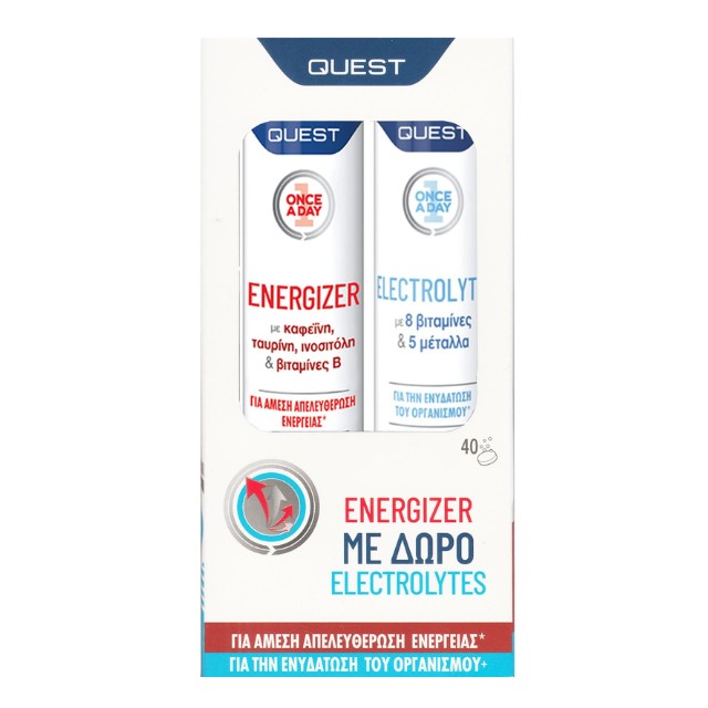 Quest Πακέτο Once A Day Energizer & Electrolytes για Ενέργεια & Ενυδάτωση 2x20 Αναβράζοντα Δισκία