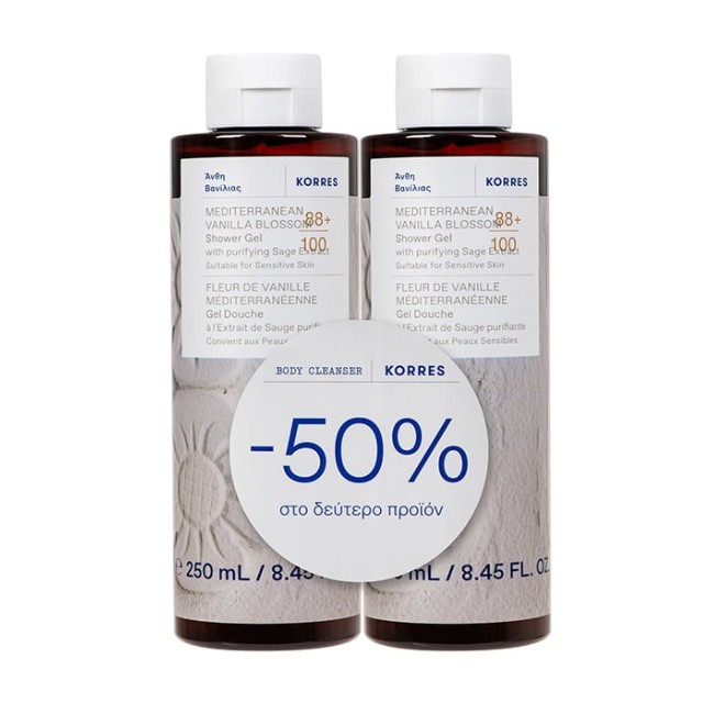 Korres Πακέτο Mediterranean Vanilla Blossom Shower Gel Αφρόλουτρο Πασχαλιά 2x250ml (-50% στο δεύτερο προϊόν)
