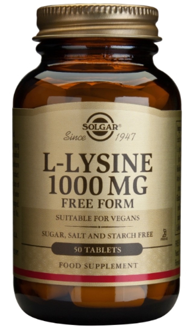 Solgar L-Lysine 1000mg Συμπλήρωμα Διατροφής L-λυσίνης Χρήσιμο για Πρόληψη & Επιτάχυνση Χρόνου Ανάρρωσης του Απλού Έρπη, 50tabs