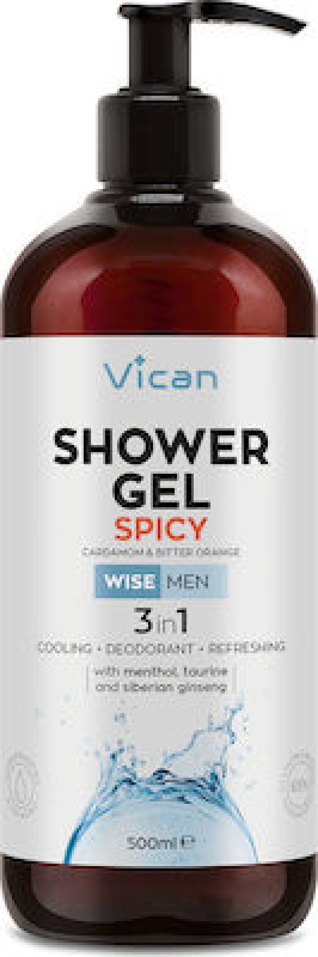 VICAN Wise Men Shower Gel Spicy Ανδρικό Αφρόλουτρο με Αίσθηση Φρεσκάδας - Απαλό Άρωμα Κάρδαμου & Bitter Orange, 500ml