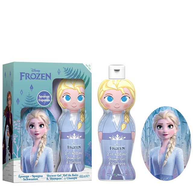 AIR-VAL Frozen Έλσα Πακέτο Παιδικό Αφρόλουτρο & Σαμπουάν 2in1, 400ml & Σφουγγάρι Μπάνιου, 1τμχ