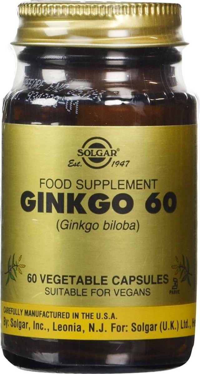 Solgar Ginkgo Biloba 60Mg, Συμπλήρωμα με Εκχυλίσμα του Βοτάνου Ginkgo Biloba, 60 Φυτικές Κάψουλες
