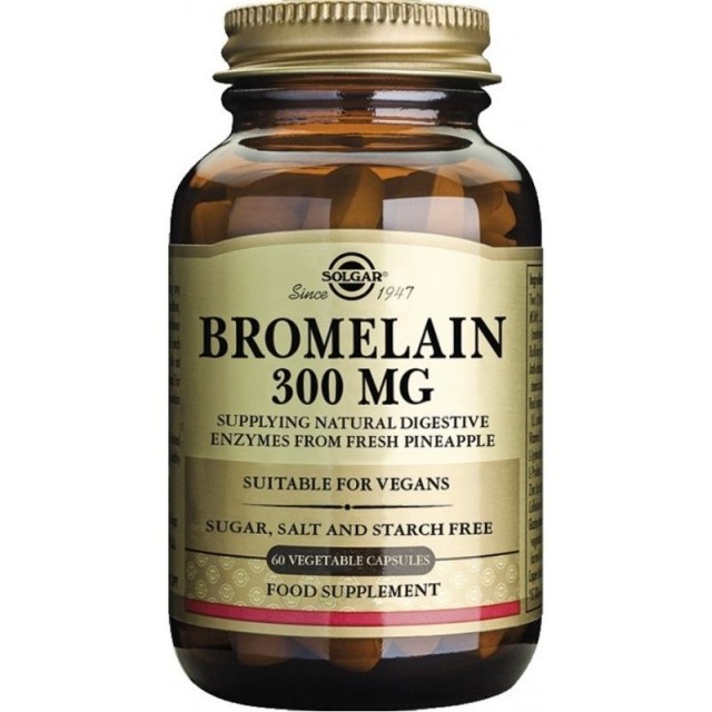 Solgar Bromelain Βρωμελαΐνη 300mg, Για Τη Φυσιολογική Λειτουργία Του Πεπτικού Συστήματος, 60 Φυτικές Κάψουλες