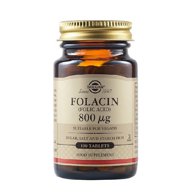 Solgar Folacin (FOLIC ACID) 800μg Συμπλήρωμα Διατροφής Φυλλικού Οξέος, 100 ταμπλέτες