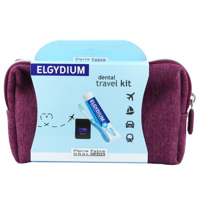 Elgydium Dental Travel Kit Μπορντώ, Σετ Ταξιδιού με Οδοντόκρεμα 50ml & Νήμα 5m