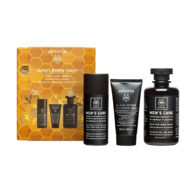 Apivita Gentlemen Only Πακέτο Anti-Wrinkle Face & Eye Cream 50ml & Cleansing Gel 50ml + Δώρο Hair & Body Wash 250ml