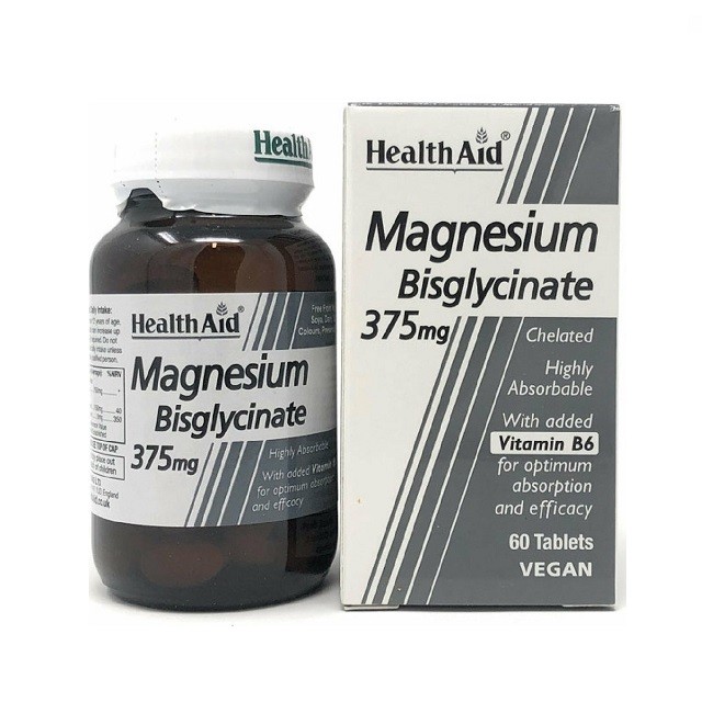 Health Aid Magnesium Bisglycinate 375mg & Vitamin B6, Χηλικό Μαγνήσιο & Βιταμίνη Β6, 60 ταμπλέτες