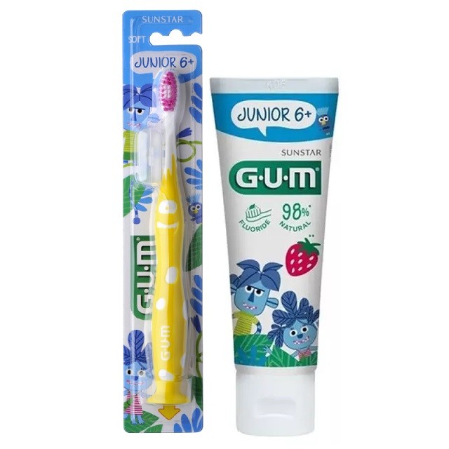 Gum Πακέτο Junior 6+ Οδοντόβουρτσα Soft Κιτρινη & ΔΩΡΟ Gum Παιδική Οδοντόκρεμα Junior 6+ Με Γεύση Φρούτων, 50ml