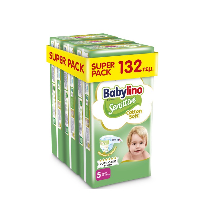 Babylino Sensitive Cotton Soft No.5 11-16 Kg Super Pack Βρεφικές Πάνες 132τμχ