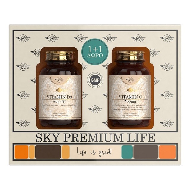 Sky Premium Life Promo Pack Vitamin D3 2500 IU, 60 ταμπλέτες & Δώρο Vitamin C 500mg, 60 ταμπλέτες