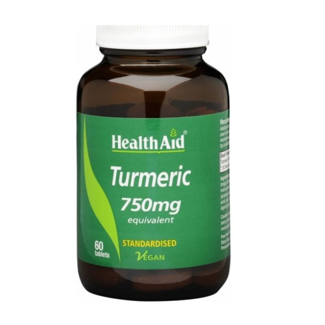 HEALTH AID Turmeric 750mg Συμπλήρωμα Διατροφής Κουρκουμίνη Με Αντιοξειδωτική & Αντιφλεγμονώδη Δράση, 60 Ταμπλέτες