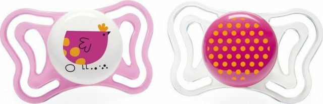 Chicco Physio Forma Light Σιλικόνης White Dots, Pink Chichen 16-36m 2τμχ (71035-11)