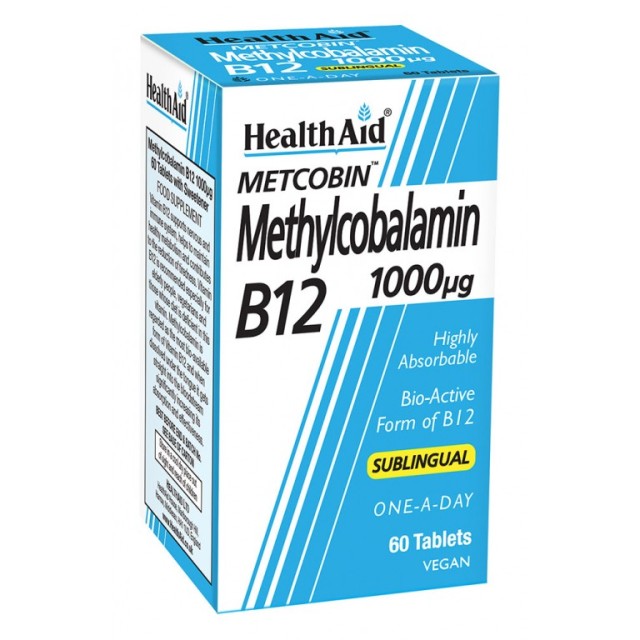 HEALTH AID Metcobin Methycobalamin B12 1000µg Συμπλήρωμα Μεθυλκοβαλαµίνης με γεύση φραγκοστάφυλο, 60 sublingual tabs