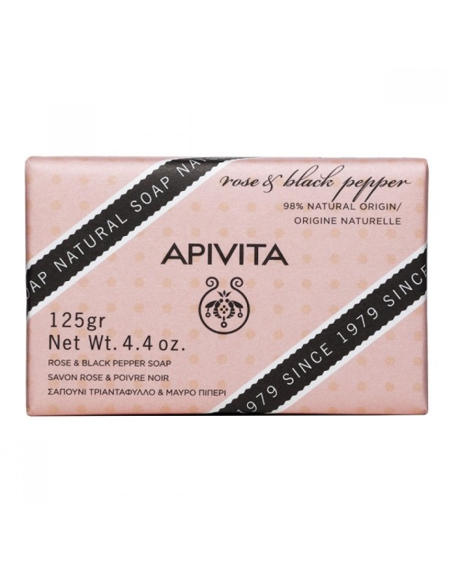 APIVITA Natural Soap Rose Pepper Σαπούνι με Τριαντάφυλλο & Μαύρο Πιπέρι για Τοπικό πάχος & κυτταρίτιδα 125gr