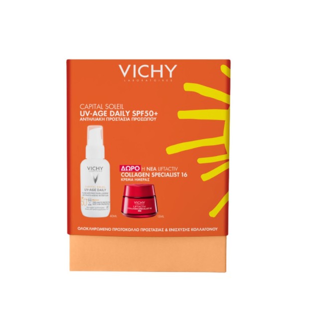 Vichy Capital Soleil Πακέτο UV-Age Daily Αντηλιακή Προσώπου SPF50+ 40ml & Δώρο Liftactiv Collagen Specialist 15ml