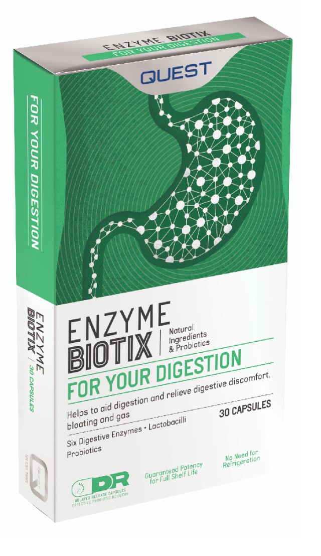 QUEST Enzyme Biotix, Συμπλήρωμα Διατροφής με 6 Πεπτικά Ένζυμα & Προβιοτικά, 30caps