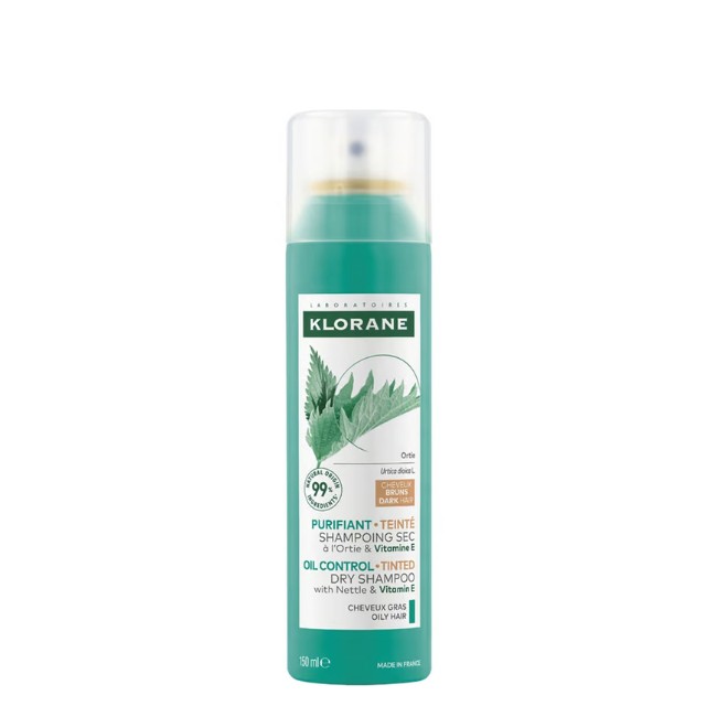 KLORANE Ortie Dry Shampoo With Nettle Oil Control, Ξηρό Σαμπουάν με Τσουκνίδα για Καστανά-Σκούρα Λιπαρά Μαλλιά 150ml
