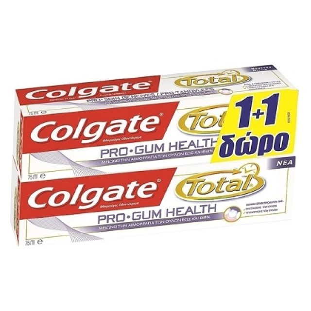 Colgate Πακέτο Προσφοράς Total Pro Gum Health Φθοριούχος Οδοντόκρεμα για την Καταπολέμηση της Ουλίτιδας & της Αιμορραγίας, 2x75ml