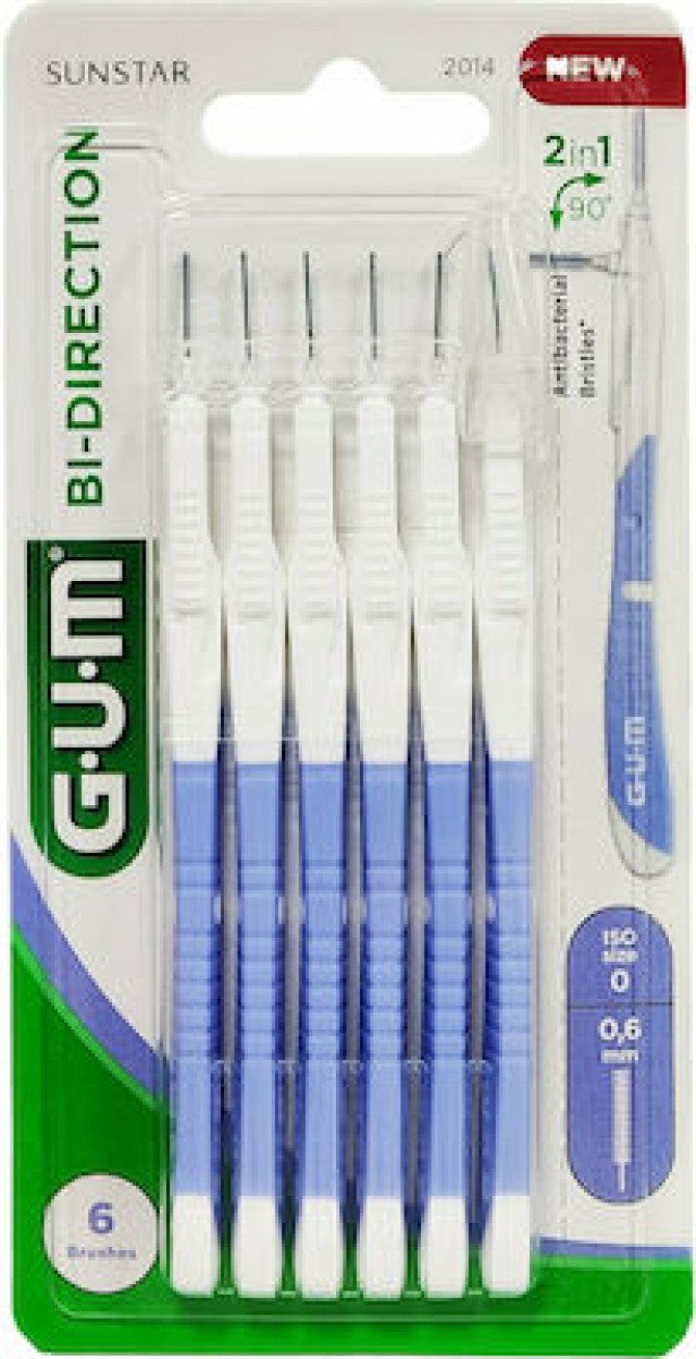 GUM Bi-Direction Μεσοδόντια Βουρτσάκια Για Αποτελεσματική Αφαίρεση Της Πλάκας 0.6mm (2014), 6τμχ