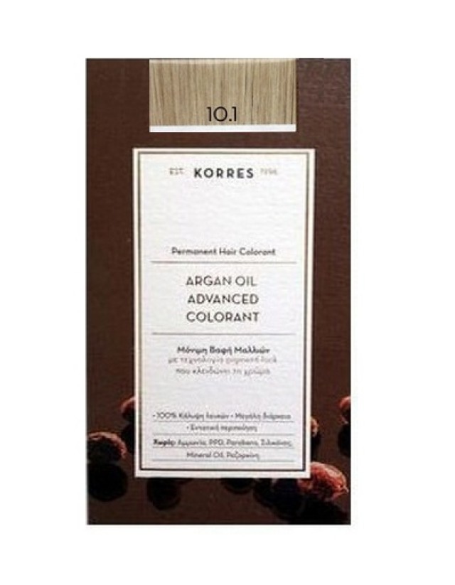 KORRES Argan Oil Advanced Colorant Μόνιμη Βαφή Μαλλιών 10.1 Ξανθό Πλατίνας Σαντρέ 50ml